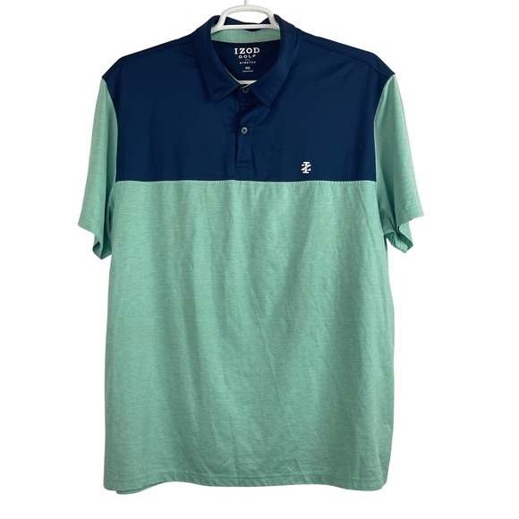 Izod Other - 00744‎ IZOD GOLF Men's XXL Navy Blue Teal Color Block Polo Shirt Stretch